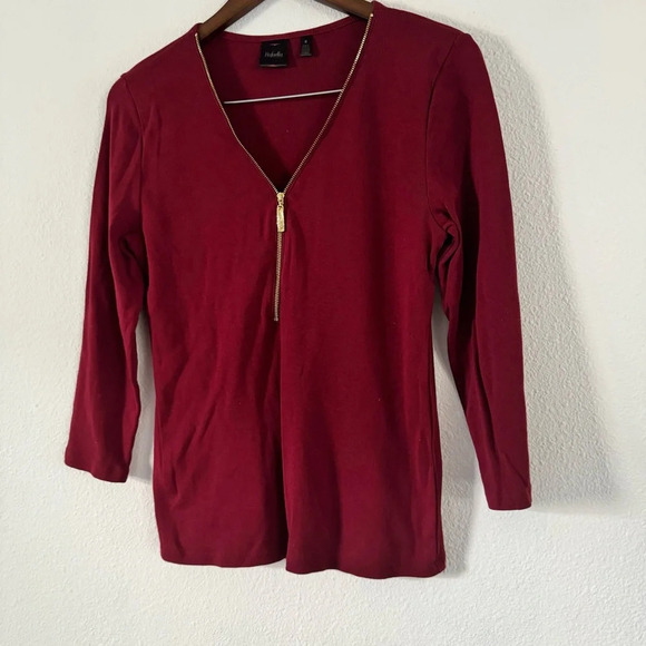 Rafaella Wine Red Cotton Zipper Top Size Medium Retro Sexy Flirty Zip Neckline - Picture 2 of 13